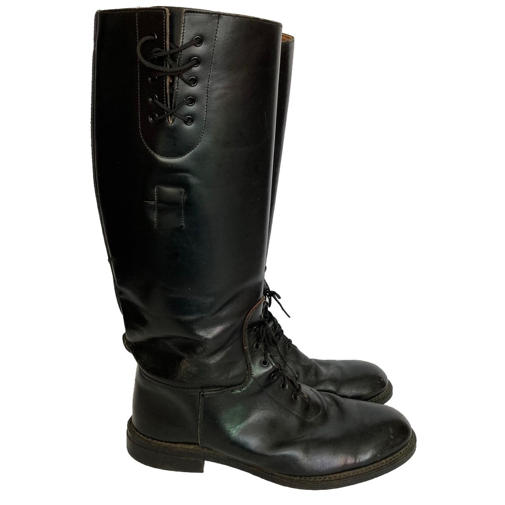 Vtg Service Riding Apparel Black Leather Boots 9.5 E Wide Yonkers NY Made in USA - Picture 2 of 16